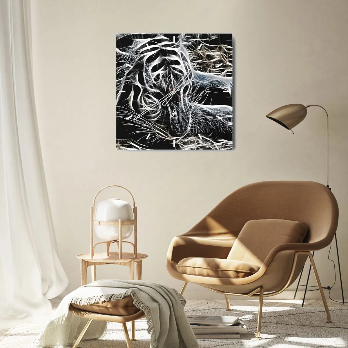 Ceas de perete - Ceas pe sticlă - Un studiu al lejerității felinelor - 40x40 cm