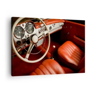 Tablou pe pânză Canvas - Interiorul unei mașini clasice cu scaune din piele roșie - 70x50cm - Lux în stil vintage - Decorațiune modernă pentru perete pentru living și dormitor ARTTOR