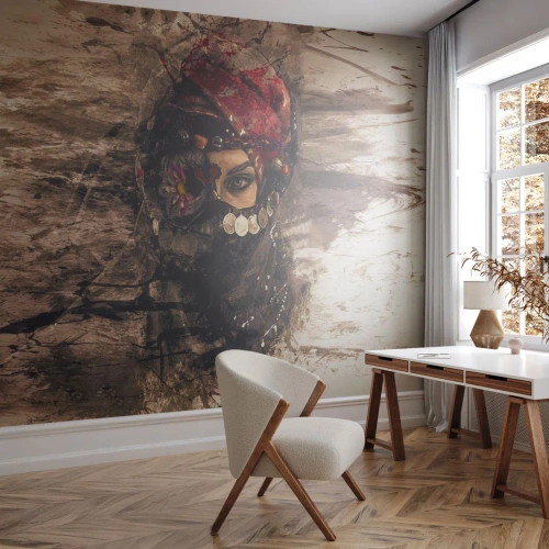 Tapet Premium Canvas - Cel puțin îngrijător - Abstracția, Chipul de femeie, Simboluri orientale - 200x140 cm