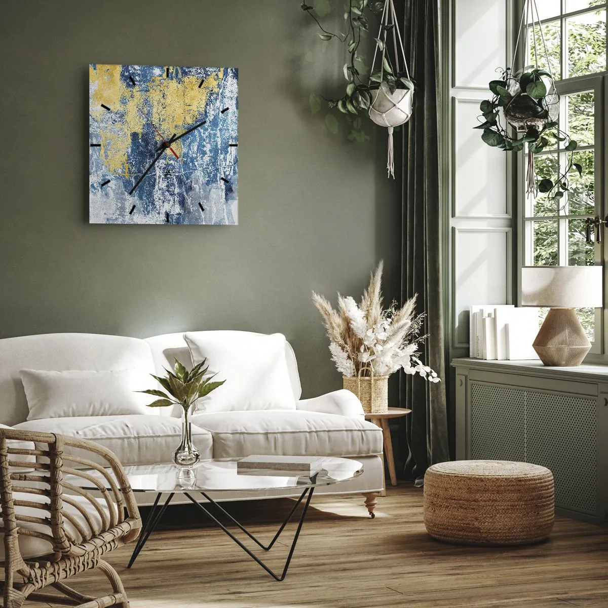 Ceas de perete - Ceas pe sticlă - Abstracție de vreme - 30x30 cm