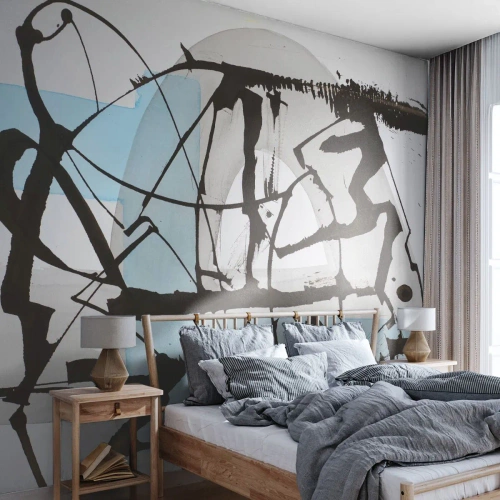 Tapet Standard Eco - Grafică abstractă cu negru și albastru pe un fundal deschis - 100x70cm - Cu toate acestea, albastru - Decorațiune modernă pentru perete pentru living și dormitor ARTTOR