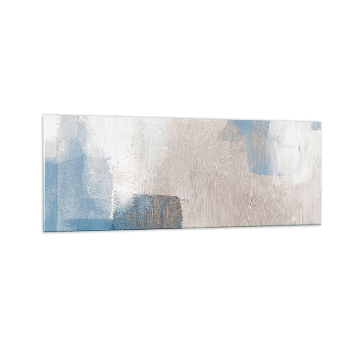 Tablou pe sticlă - Abstracție roz în spatele unui voal de albastru - 140x50 cm