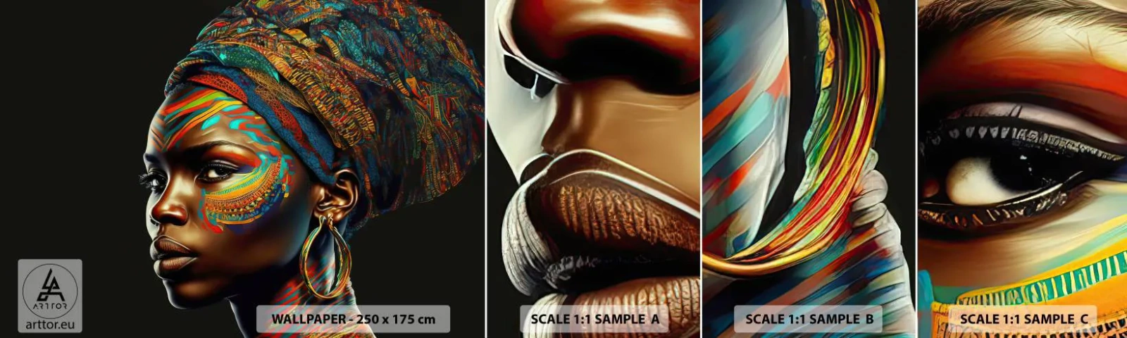 Mostră de Tapet Standard Eco - Regina africană - Turban, Triburi, afro-american - 100x30 cm