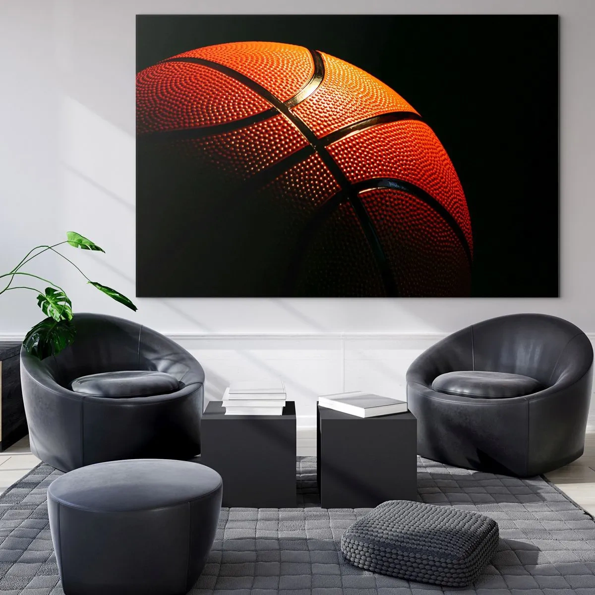 Tablou pe sticlă - Baschet portocaliu pe fundal închis - 70x50cm - Frumoasă ca o planetă - Decorațiune modernă pentru perete pentru living și dormitor ARTTOR