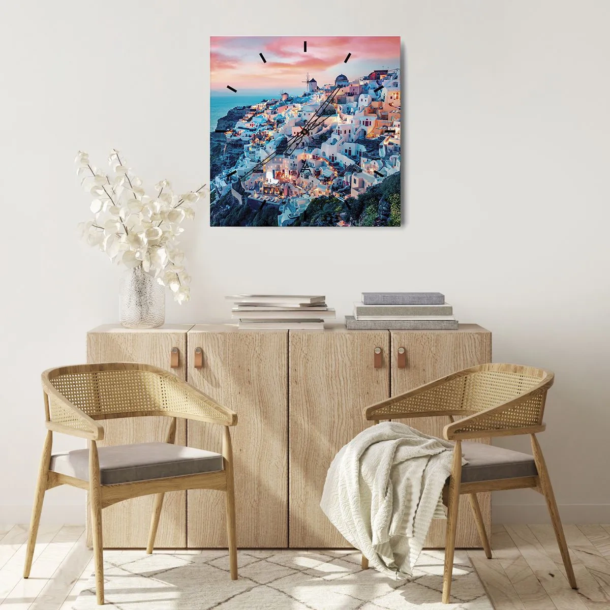 Ceas de perete - Ceas pe sticlă - Vacanța ta grecească - 40x40 cm