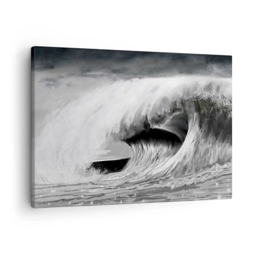 Tablou pe pânză Canvas - Val oceanic dramatic în monocrom - 70x50cm - Mânia oceanului - Decorațiune modernă pentru perete pentru living și dormitor ARTTOR