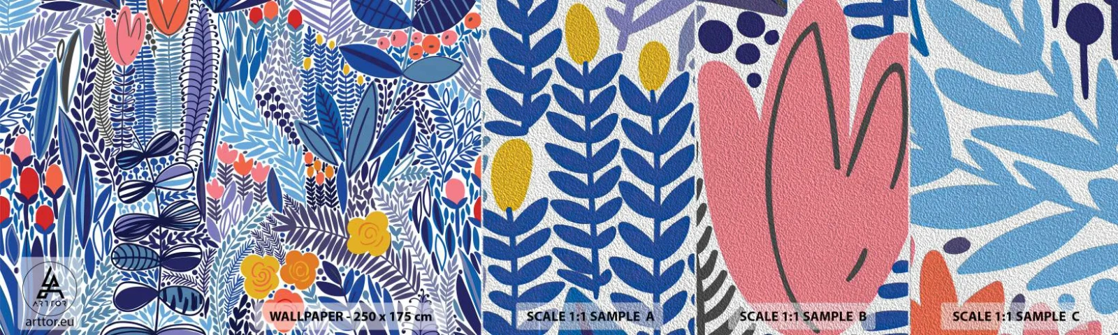 Mostră tapet Premium Sand - Grădină havaiană - Flori, Frunze, luncă - 100x30 cm