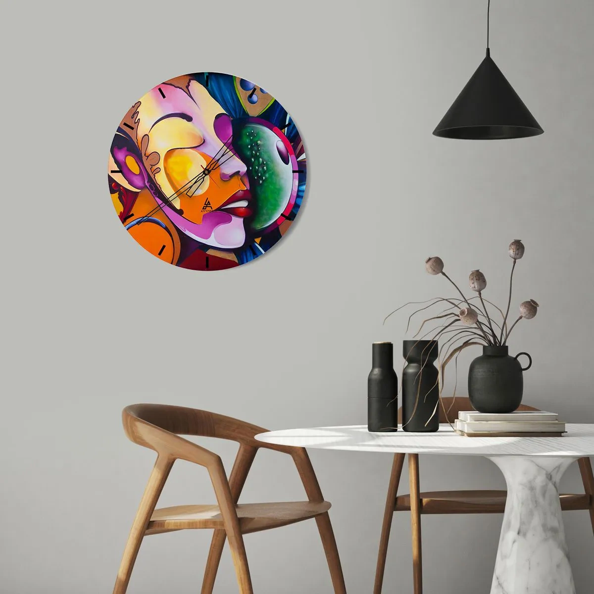 Ceas de perete - Ceas pe sticlă - Atingere de culoare - 40x40 cm