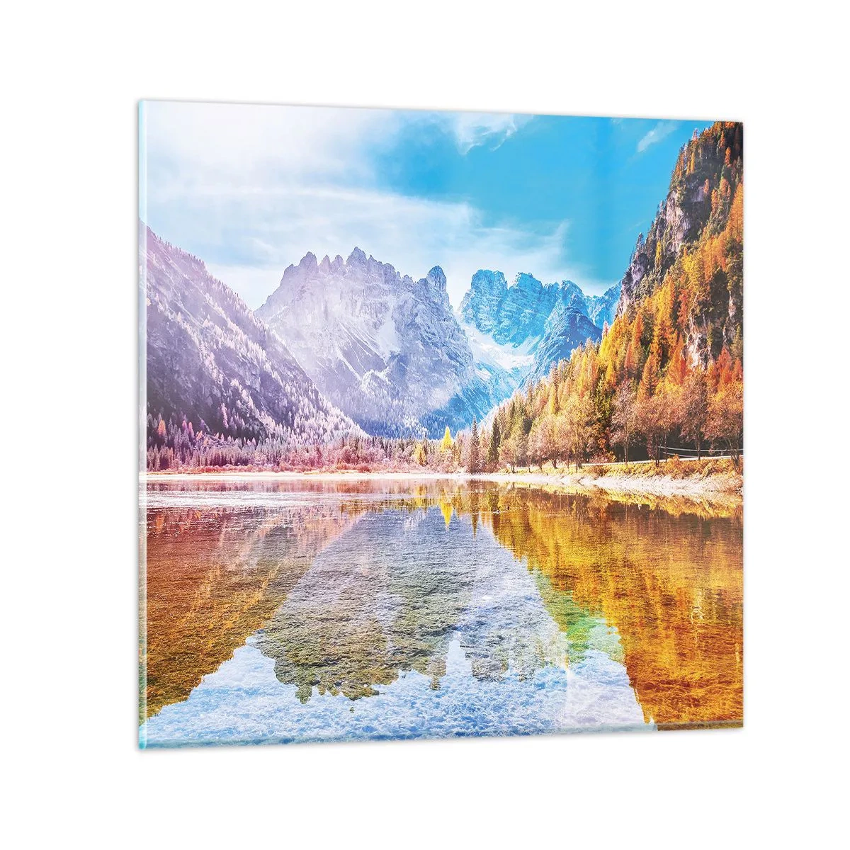 Tablou pe sticlă - Iar în munți începe toamna - 30x30 cm
