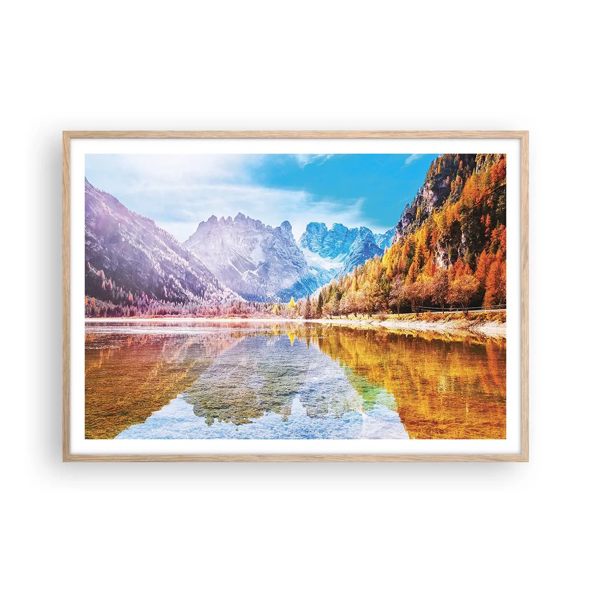 Poster în ramă de stejar deschis - Iar în munți începe toamna - 100x70 cm