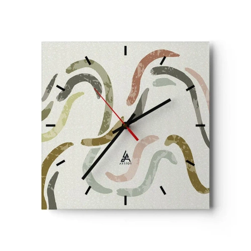 Ceas de perete - Ceas pe sticlă - Dansul vesel al abstracției - 40x40 cm