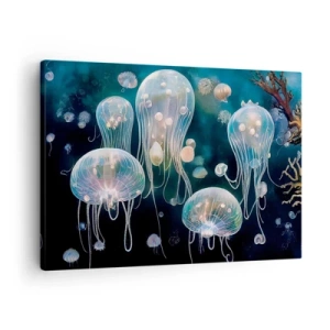 Tablou pe pânză Canvas - Meduze delicate în lumea subacvatică - 70x50cm - Balul subacvatic - Decorațiune modernă pentru perete pentru living și dormitor ARTTOR