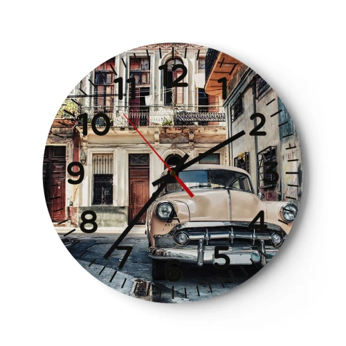 Ceas de perete - Ceas pe sticlă - O siestă în Havana - 30x30 cm