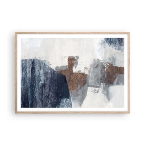 Poster în ramă de stejar deschis - Forme albastre-maronii - 100x70 cm