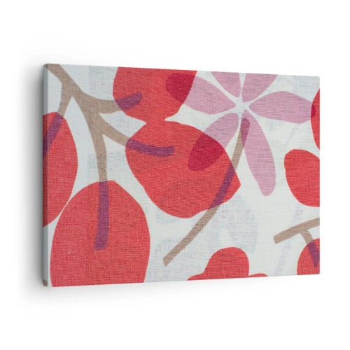 Tablou pe pânză Canvas - Flori și frunze în nuanțe de roșu și roz - 70x50cm - Aranjament floral în roz - Decorațiune modernă pentru perete pentru living și dormitor ARTTOR
