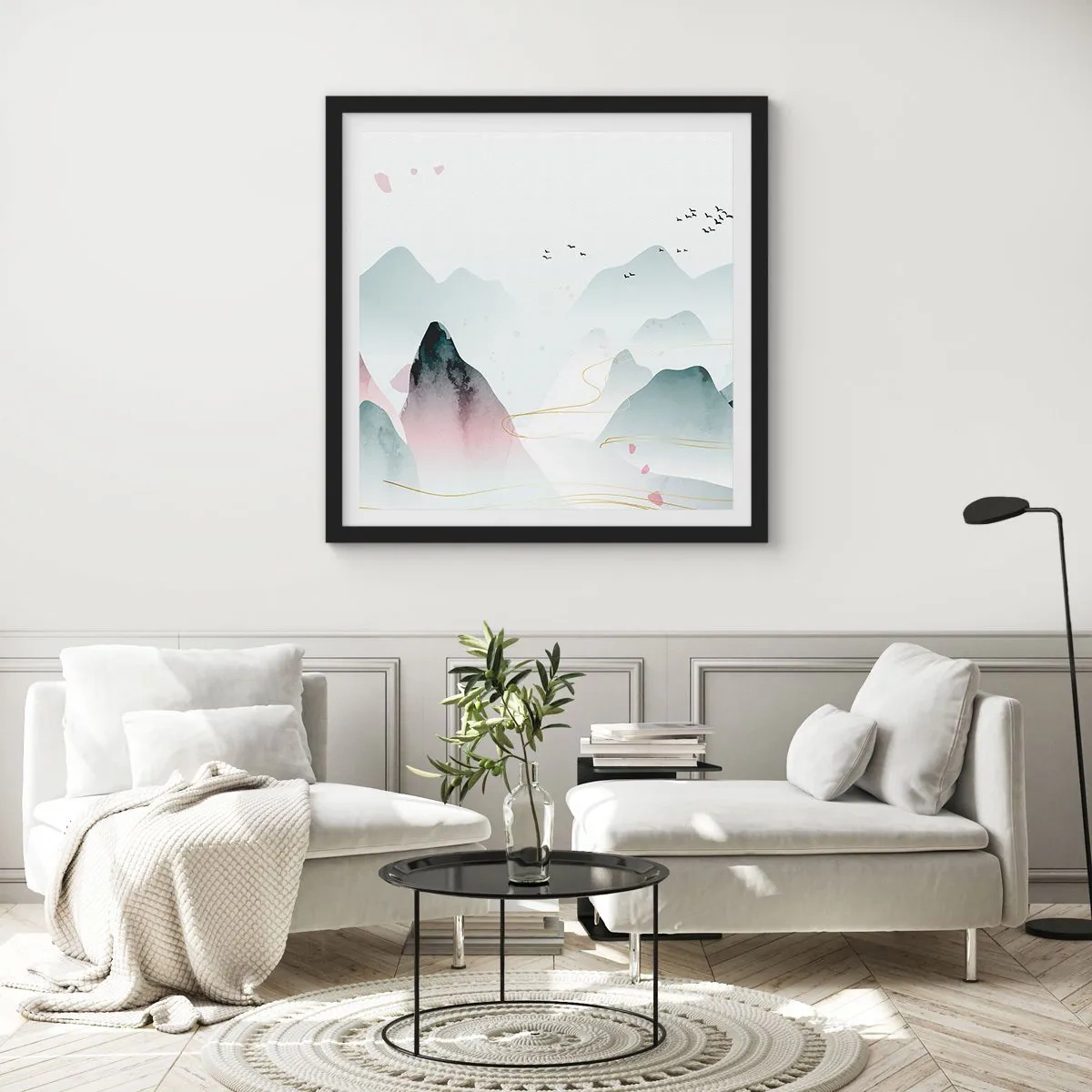 Poster în ramă neagră - Peste vârfuri - 30x30 cm