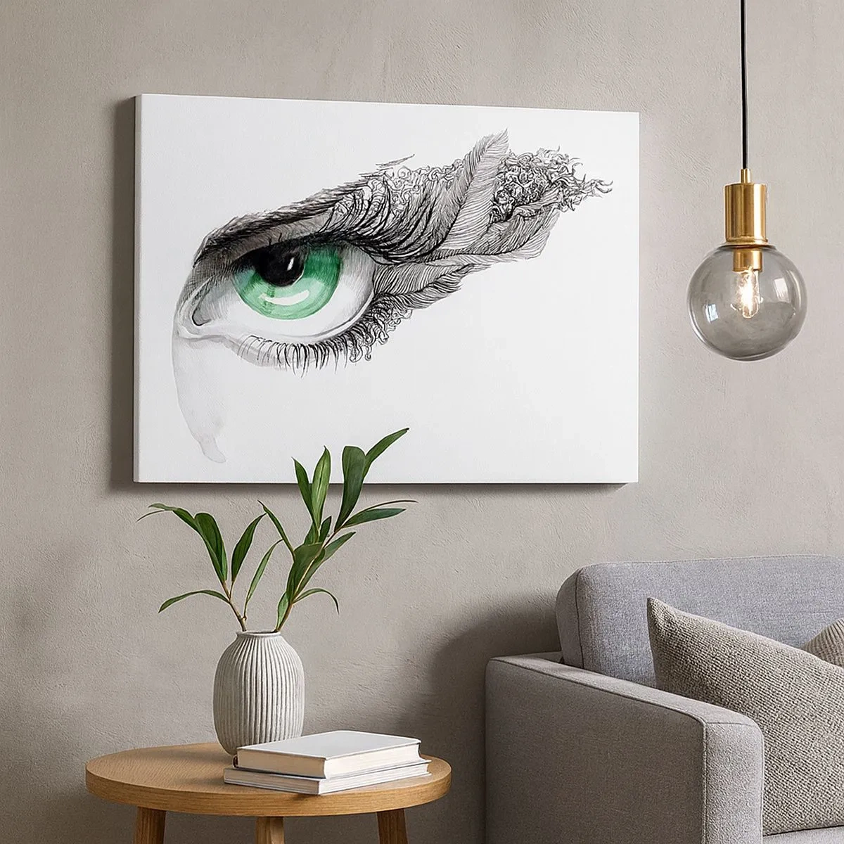 Tablou pe pânză Canvas - Ochi artistic cu iris verde și detalii de desen - 70x50cm - Frumoasă și gata de atac - Decorațiune modernă pentru perete pentru living și dormitor ARTTOR