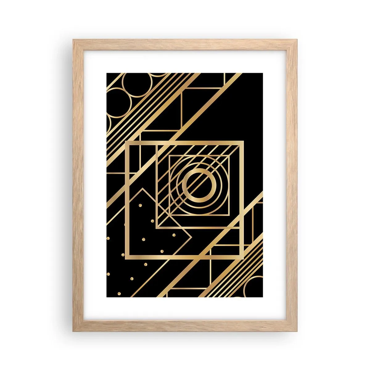 Poster în ramă de stejar deschis - Geometrie de aur - 30x40 cm