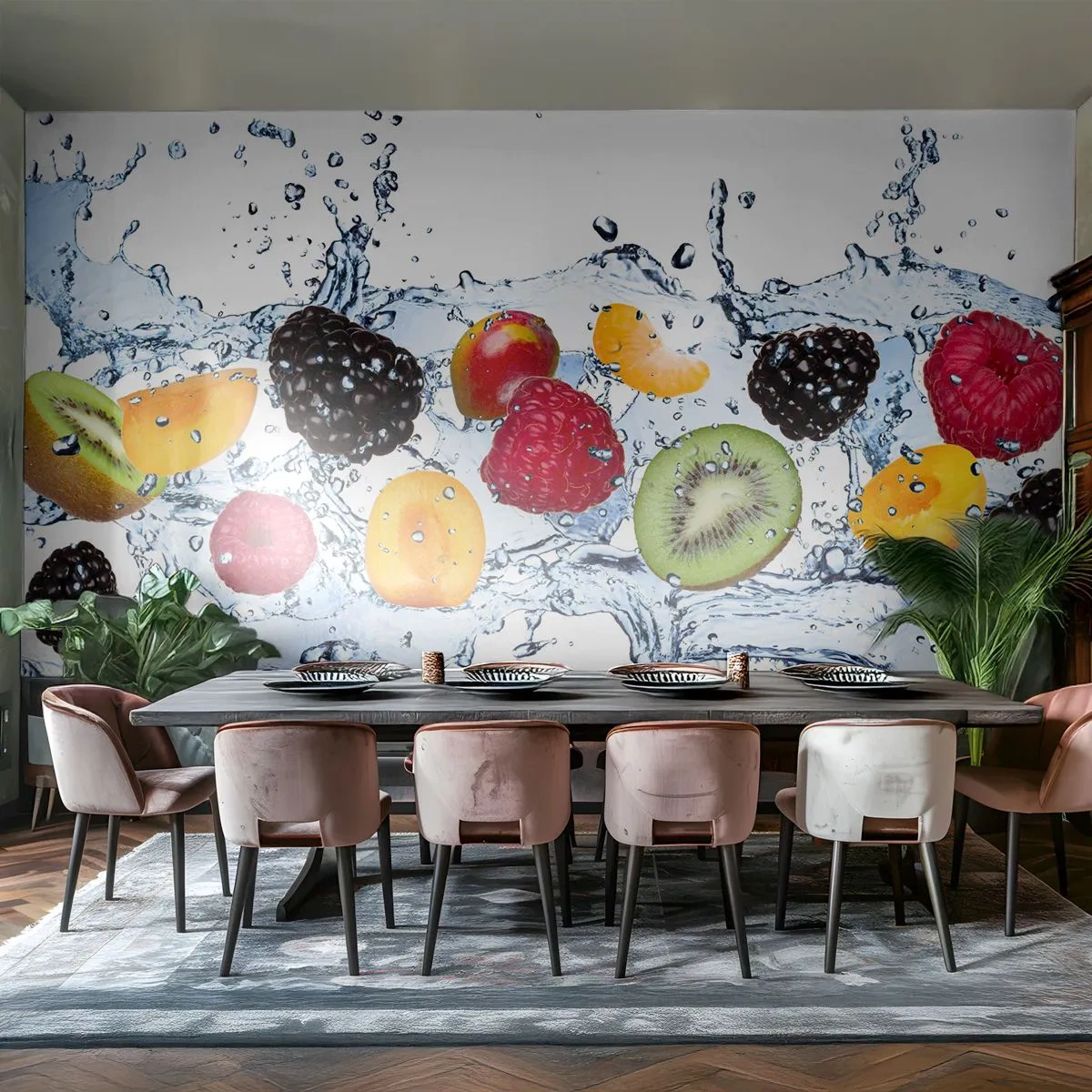 Tapet Standard Eco - Fructe colorate în apă pe fundal alb - 100x70cm - Joacă-te cu noi - Decorațiune modernă pentru perete pentru living și dormitor ARTTOR