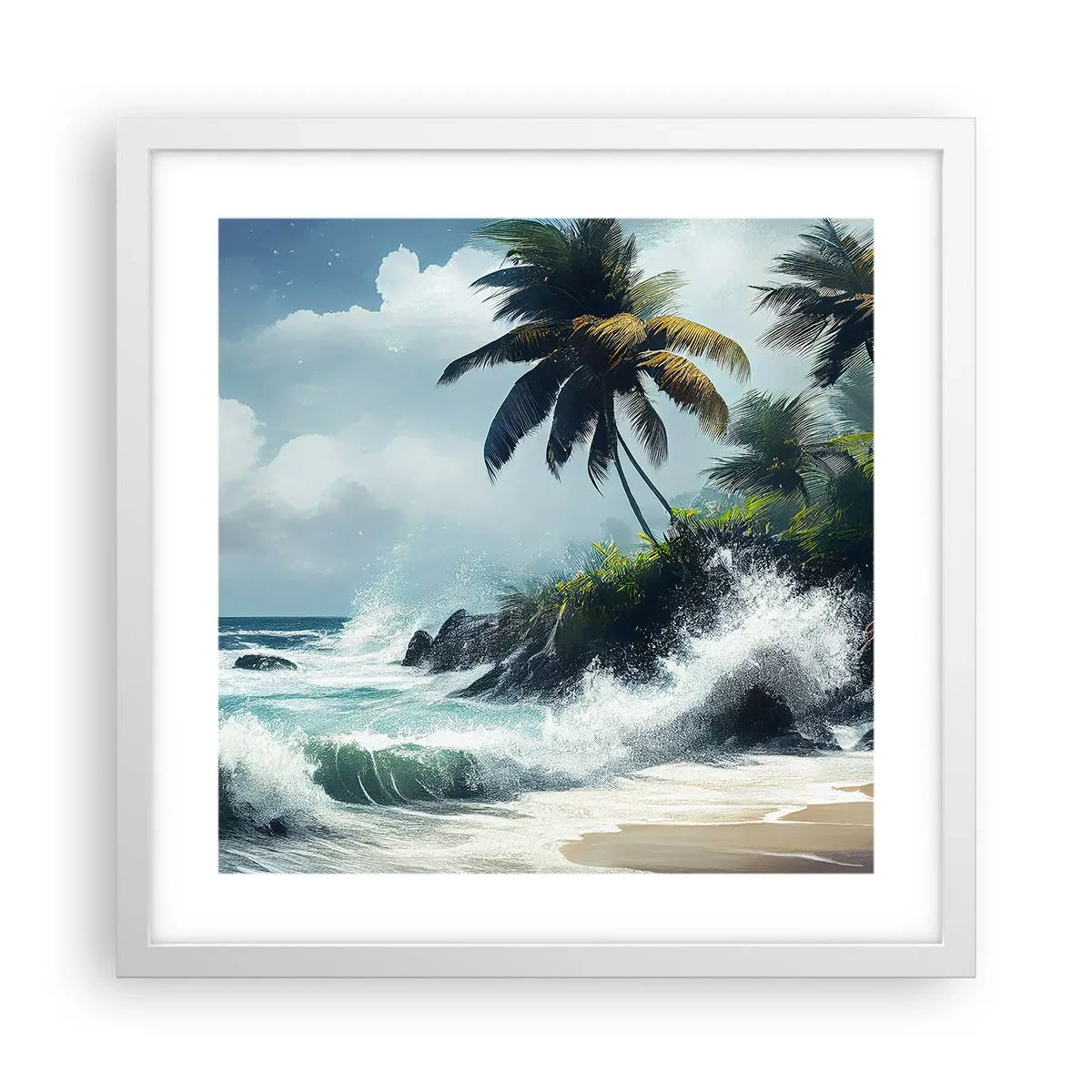 Poster în ramă albă - Pe un țărm tropical - 40x40 cm