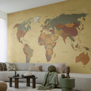 Tapet Standard Eco - O hartă stilizată a lumii în nuanțe de bej și maro. - 100x70cm - Pentru tine - întreaga lume - Decorațiune modernă pentru perete pentru living și dormitor ARTTOR