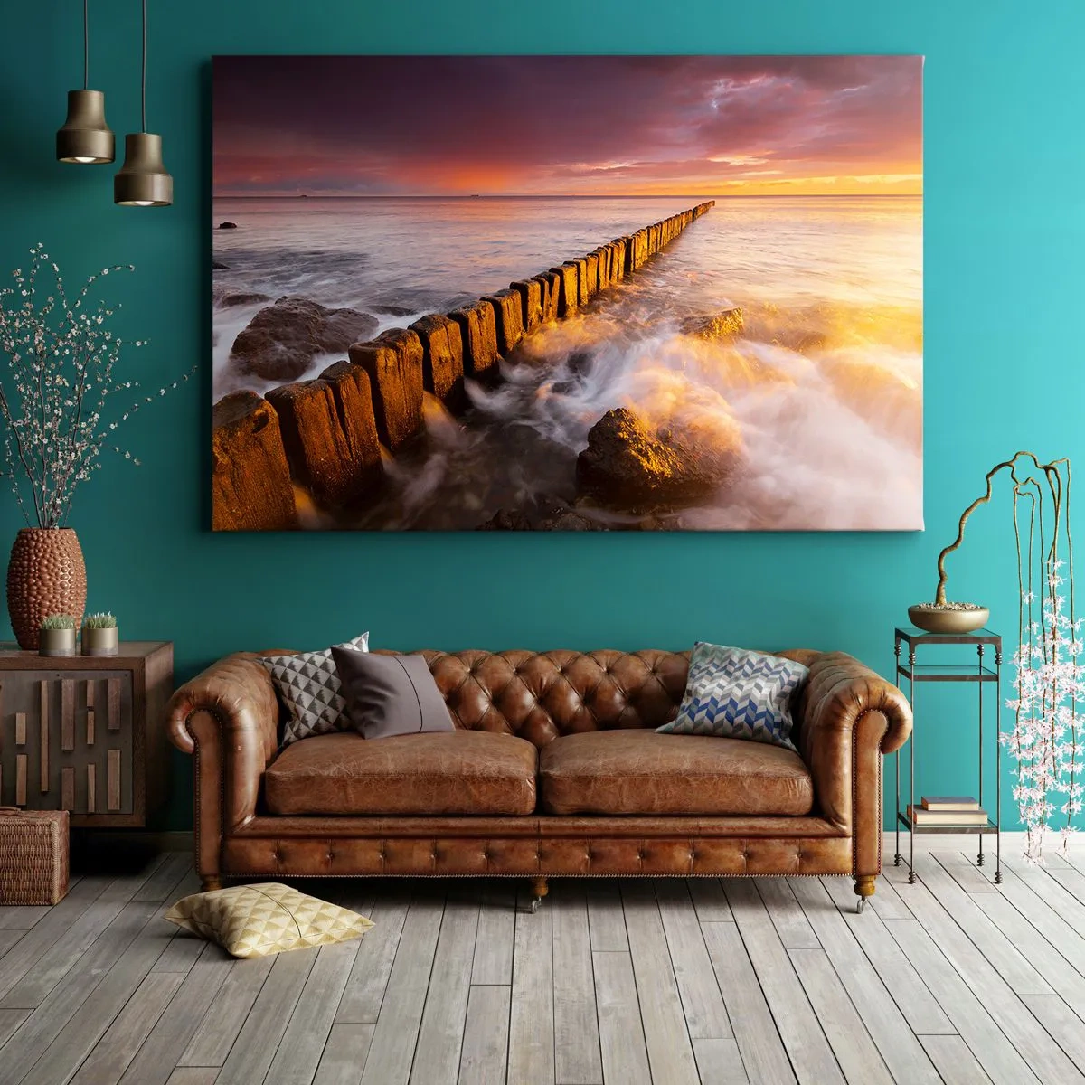 Tablou pe pânză Canvas - Un peisaj pitoresc lângă mare la apus - 70x50cm - Blândețea valurilor - Decorațiune modernă pentru perete pentru living și dormitor ARTTOR