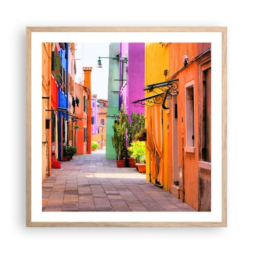 Poster în ramă de stejar deschis - Aleea curcubeului - 60x60 cm