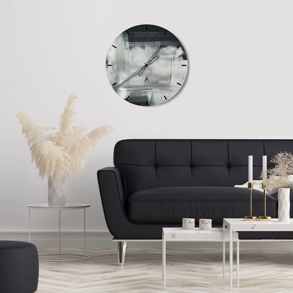 Ceas de perete - Ceas pe sticlă - Model abstract în nuanțe de alb și negru - 30x30cm - Țesut vertical și orizontal - Decorațiune modernă pentru perete pentru living, bucătărie și dormitor ARTTOR