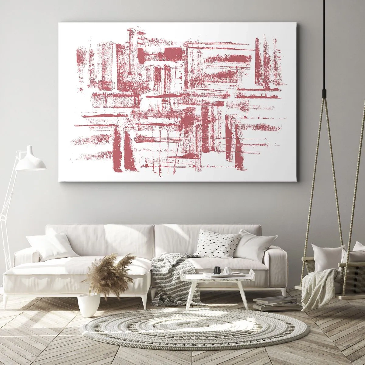 Tablou pe pânză Canvas - Texturi roz abstracte pe fundal alb - 70x50cm - Orașul roșu - Decorațiune modernă pentru perete pentru living și dormitor ARTTOR