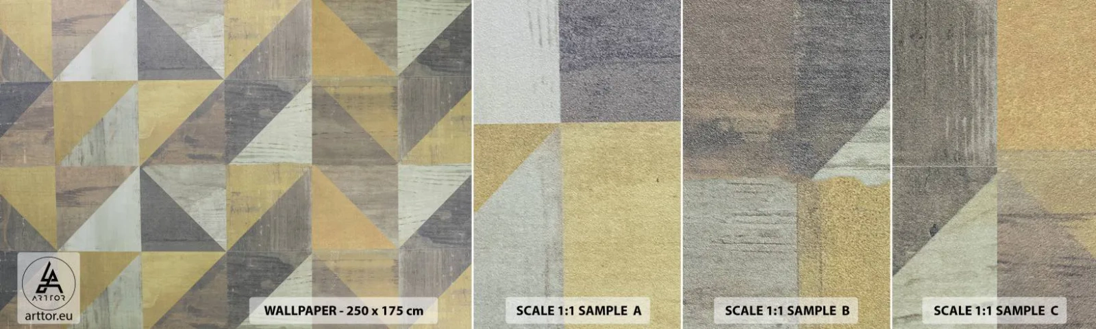 Mostră tapet autocolant Deluxe Sticker - La unghiul triunghiului - Abstracția, Bucată, Triunghiuri - 100x30 cm