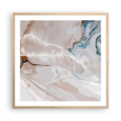 Poster în ramă de stejar deschis - Meandre albastre sub alb - 60x60 cm