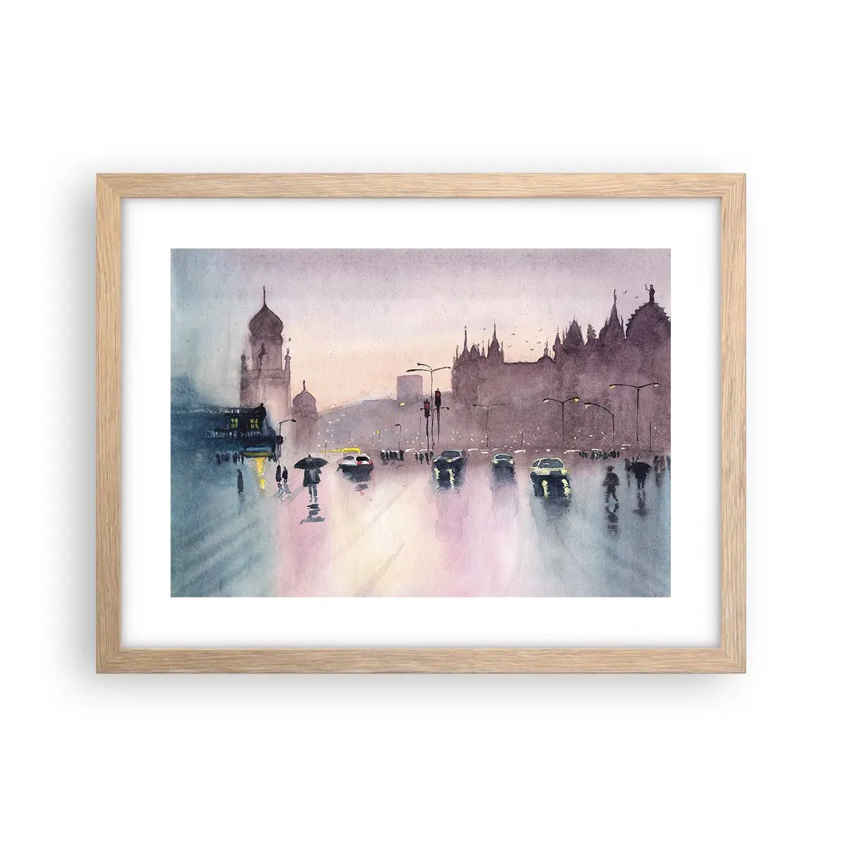 Poster în ramă de stejar deschis - Într-o ceață ploioasă - 40x30 cm