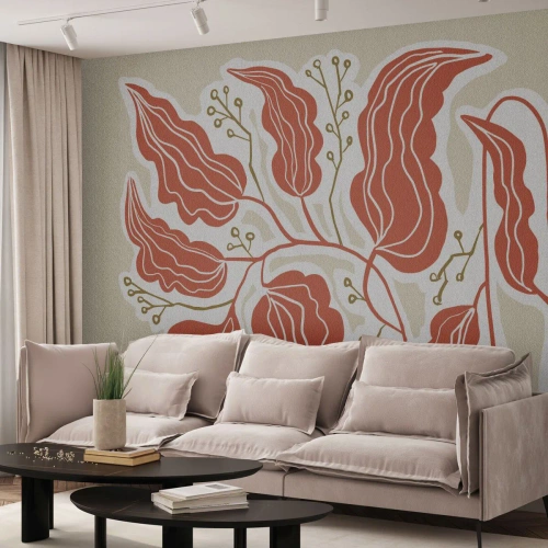 Tapet Premium Canvas - Folk și coral - Boho, Botanic, Flori - 300x210 cm