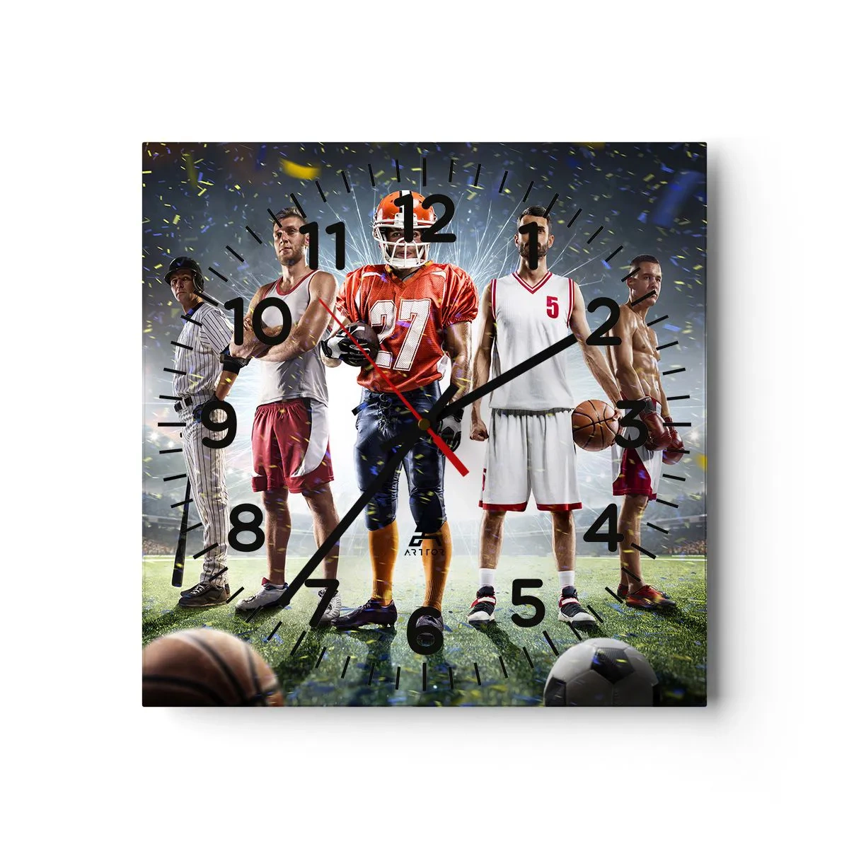 Ceas de perete - Ceas pe sticlă - Gladiatori ai terenului de joc - 30x30 cm