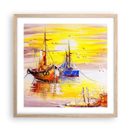 Poster în ramă de stejar deschis - O binemeritată odihnă în port - 50x50 cm