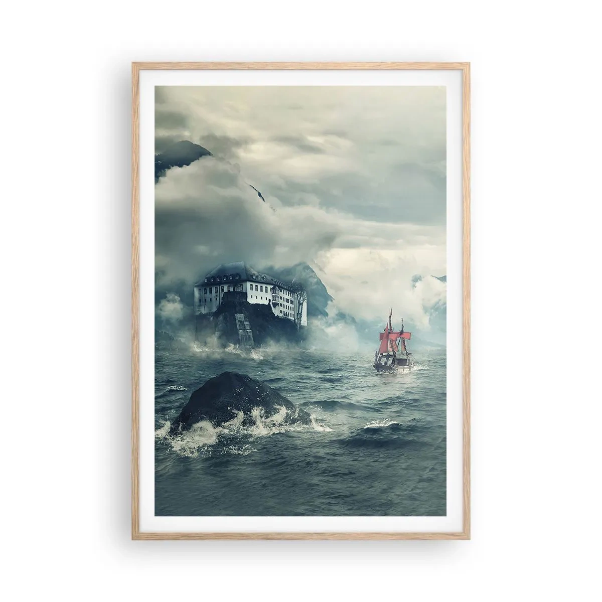 Poster în ramă de stejar deschis - Pe ape magice - 70x100 cm