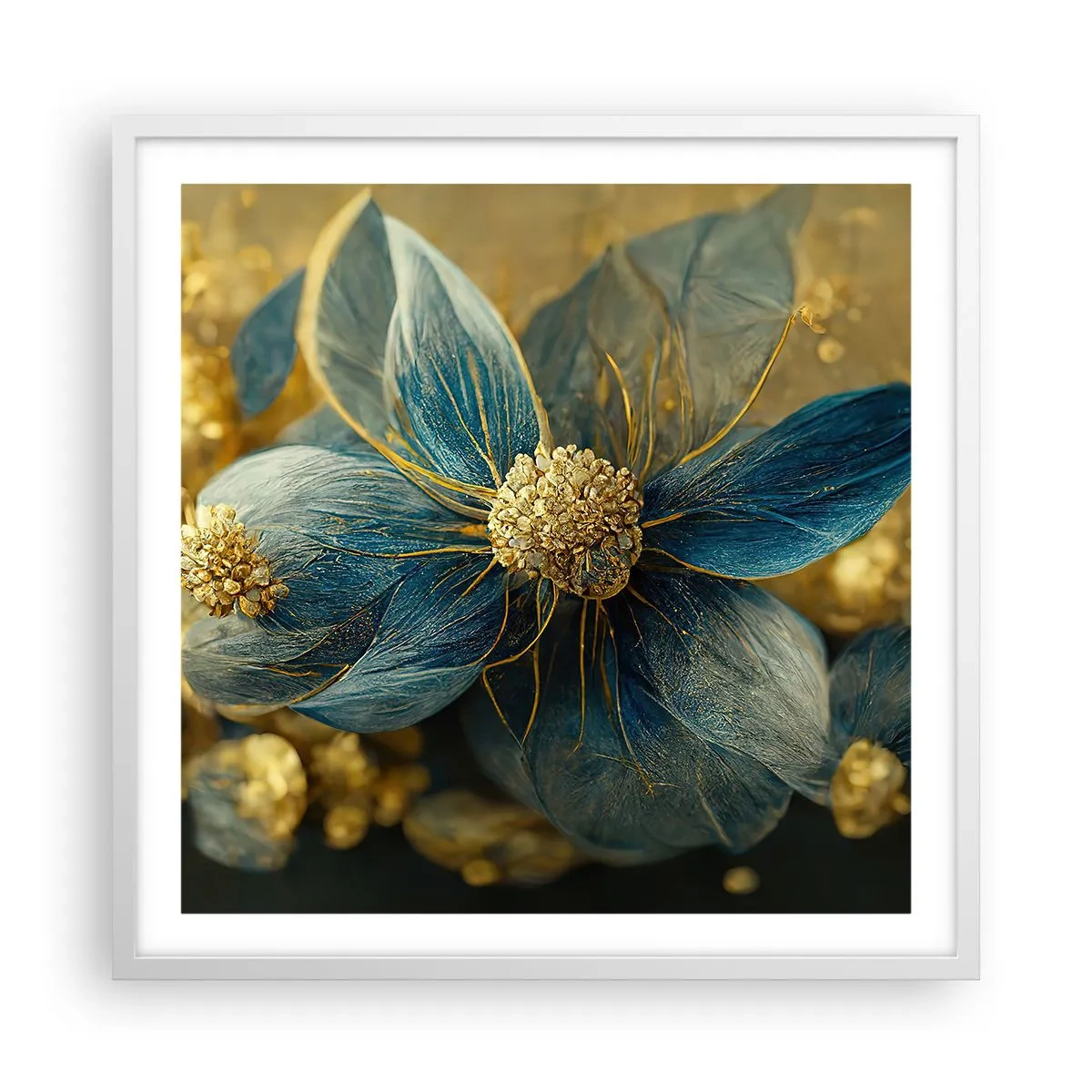 Poster în ramă albă - Floare cu aur - 60x60 cm