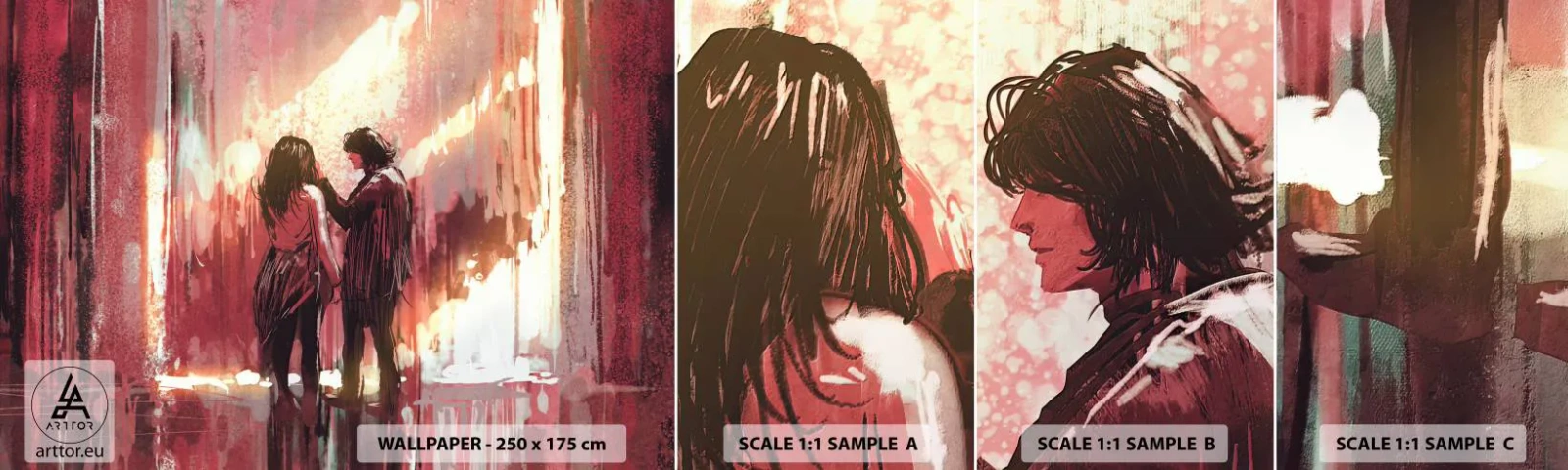 Mostră de Tapet Standard Eco - Spectacolul etern al iubirii - Abstracția, Femeie, Dragoste - 100x30 cm