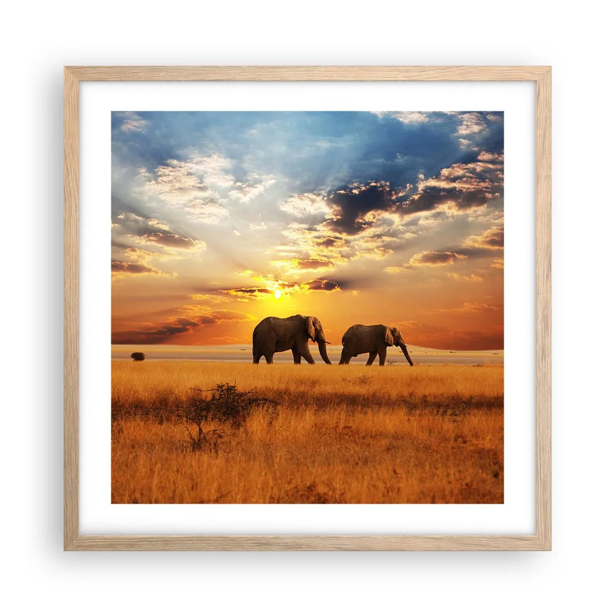 Poster în ramă de stejar deschis - Plimbare în familie - 50x50 cm