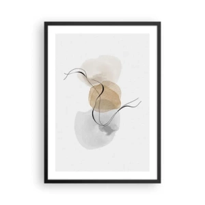 Poster în ramă neagră - O compoziție abstractă în culori neutre cu linii delicate. - 50x70cm - Mărgele de aer - Decorațiune modernă pentru perete pentru living și dormitor ARTTOR
