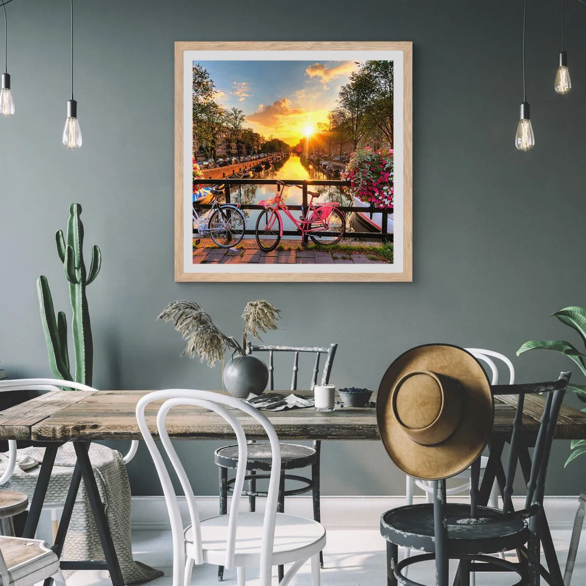 Poster în ramă de stejar deschis - Dimineața de primăvară în Amsterdam - 30x30 cm