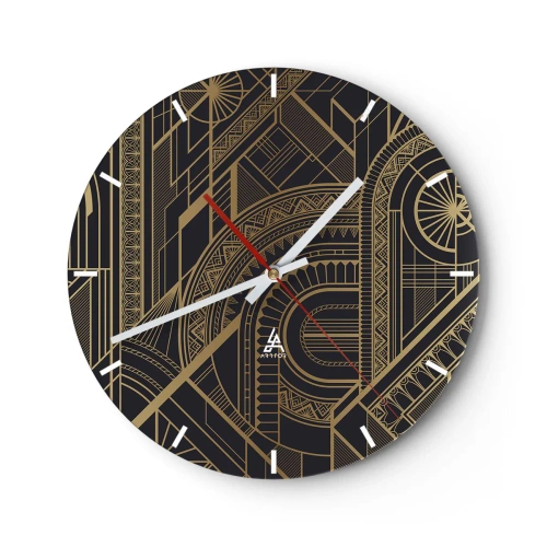 Ceas de perete - Ceas pe sticlă - Model geometric abstract în culori aurii - 30x30cm - Concepte, idei, planuri - Decorațiune modernă pentru perete pentru living, bucătărie și dormitor ARTTOR