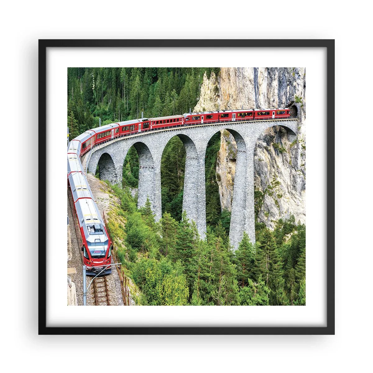 Poster în ramă neagră - Cu trenul prin munți - 50x50 cm