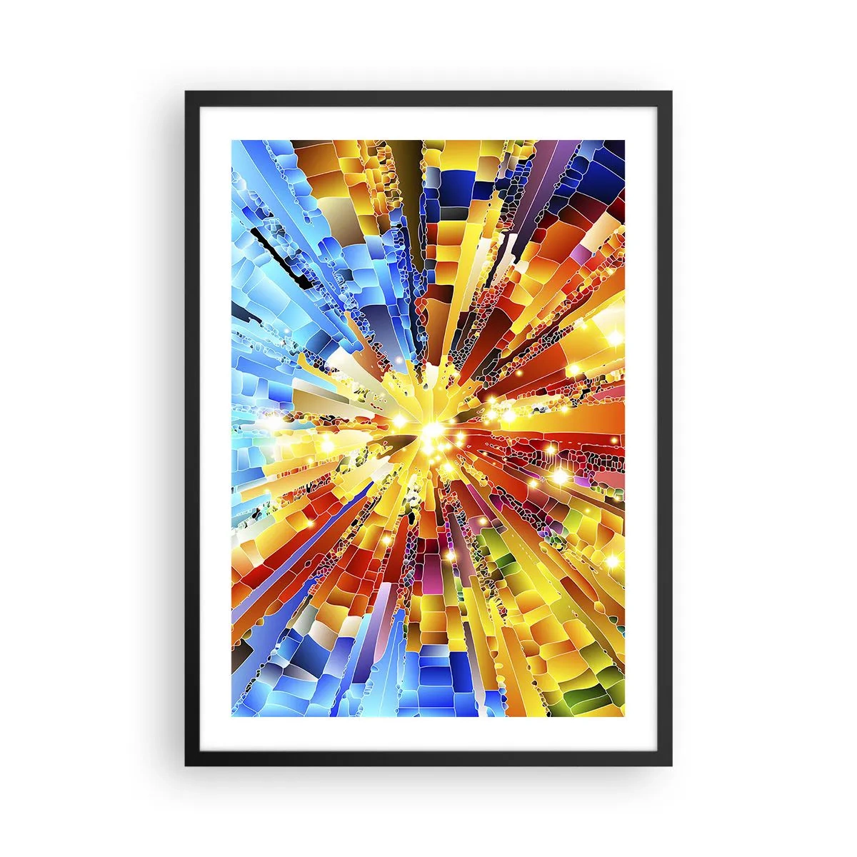 Poster în ramă neagră - explozie colorată de lumină într-o formă abstractă - 50x70cm - In medias res - Decorațiune modernă pentru perete pentru living și dormitor ARTTOR