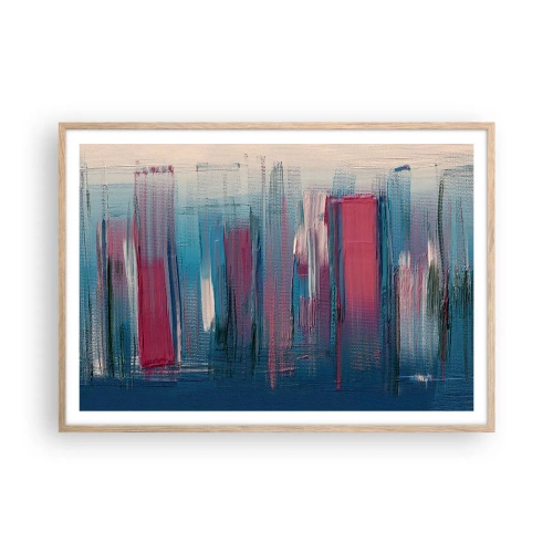 Poster în ramă de stejar deschis - Compoziție verticală în albastru și roșu - 100x70 cm