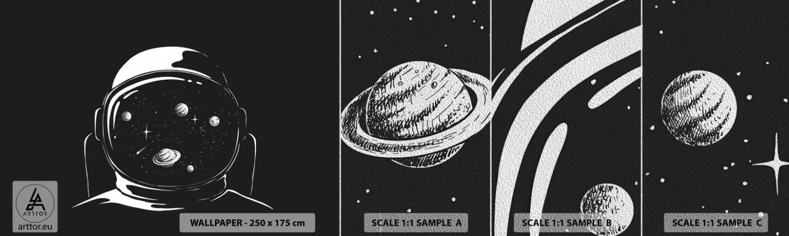 Mostră tapet Premium Sand - Mișto priveliște - Astronaut, Cosmos, Univers - 100x30 cm