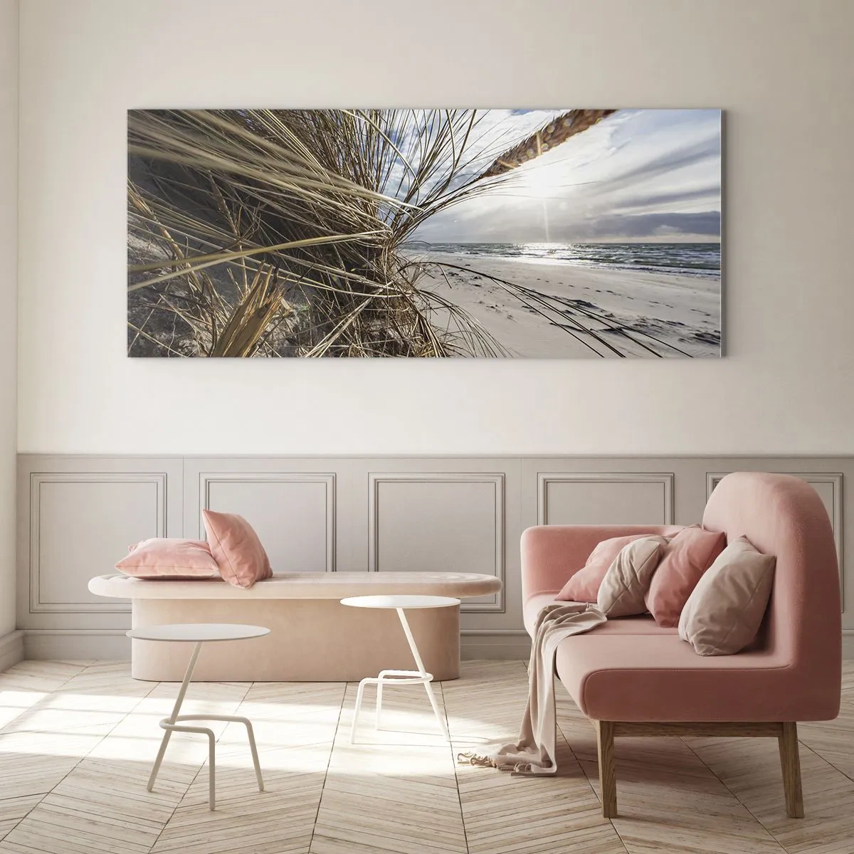 Tablou pe sticlă - O întâlnire a elementelor - 100x40 cm
