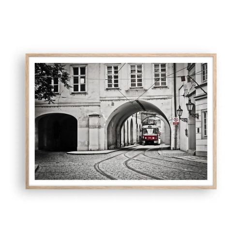 Poster în ramă de stejar deschis - Printr-un labirint urban - 100x70 cm