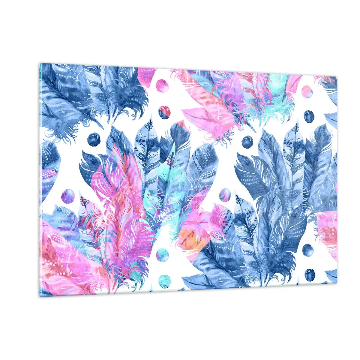 Tablou pe sticlă - Pene în alb și albastru - 120x80 cm