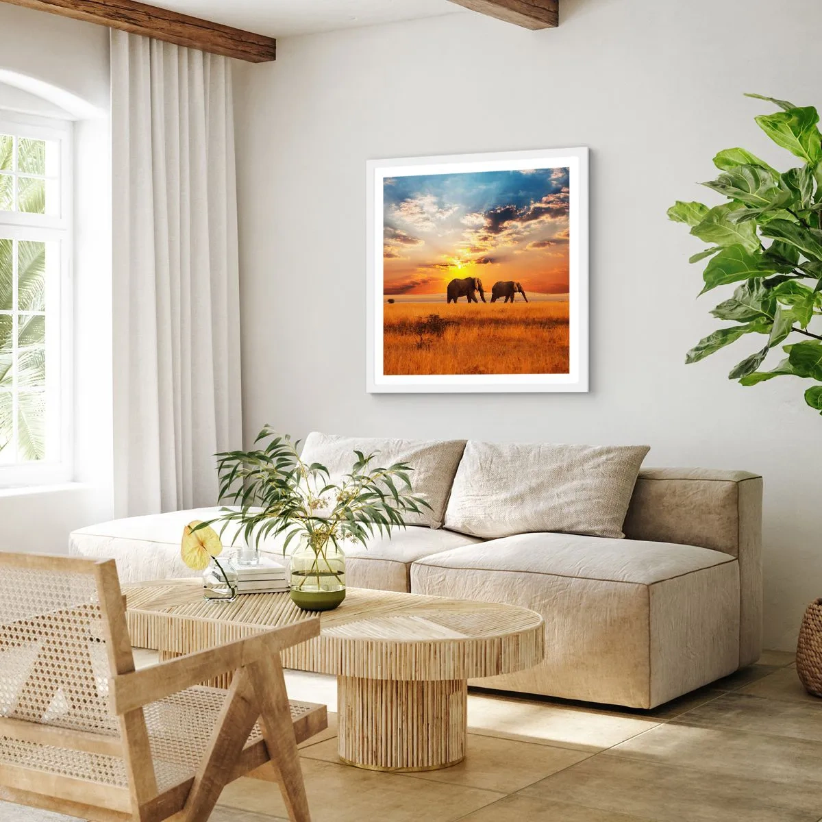 Poster în ramă albă - Plimbare în familie - 60x60 cm